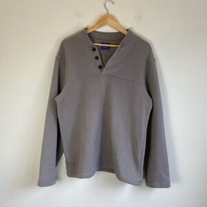 Puritan Henley Pullover Mens M Gray Good Fleece Lined Long Sleeve Mock Neck